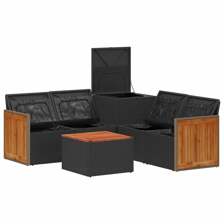 Sofa Sæt 6 stk. Sort og Cremehvid Poly Rattan og Stål