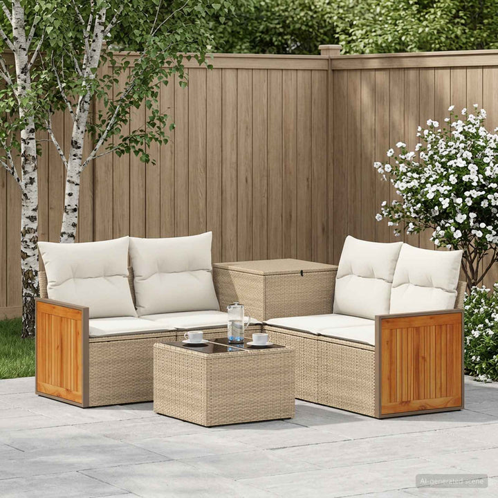 Sofa Sæt 6 stk. Beige og cremehvid Poly Rattan og Stål