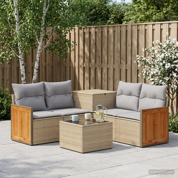 Sofa Sæt 6 stk. Beige og lys grå Poly Rattan og Stål