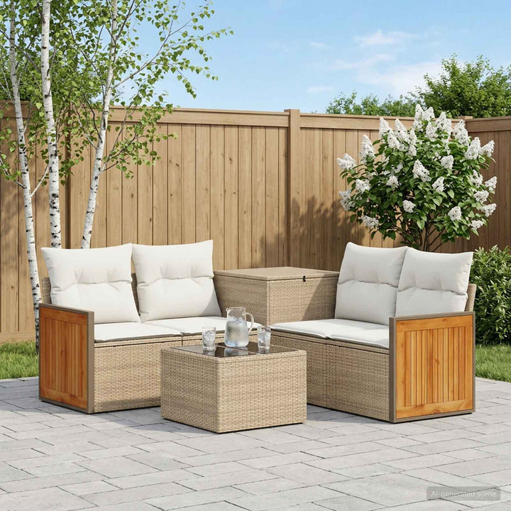 Sofa Sæt 6 stk. Beige og cremehvid Poly Rattan og Stål