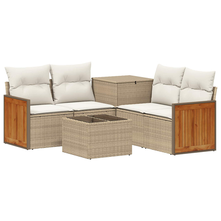Sofa Sæt 6 stk. Beige og cremehvid Poly Rattan og Stål
