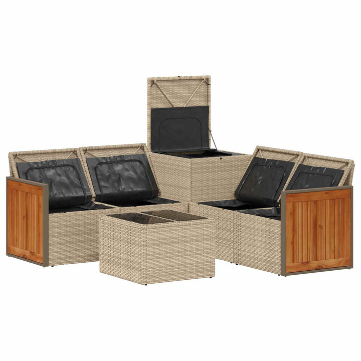 Sofa Sæt 6 stk. Beige og cremehvid Poly Rattan og Stål