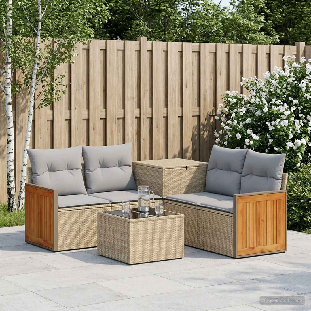 Sofa Sæt 6 stk. Beige og lys grå Poly Rattan og Stål