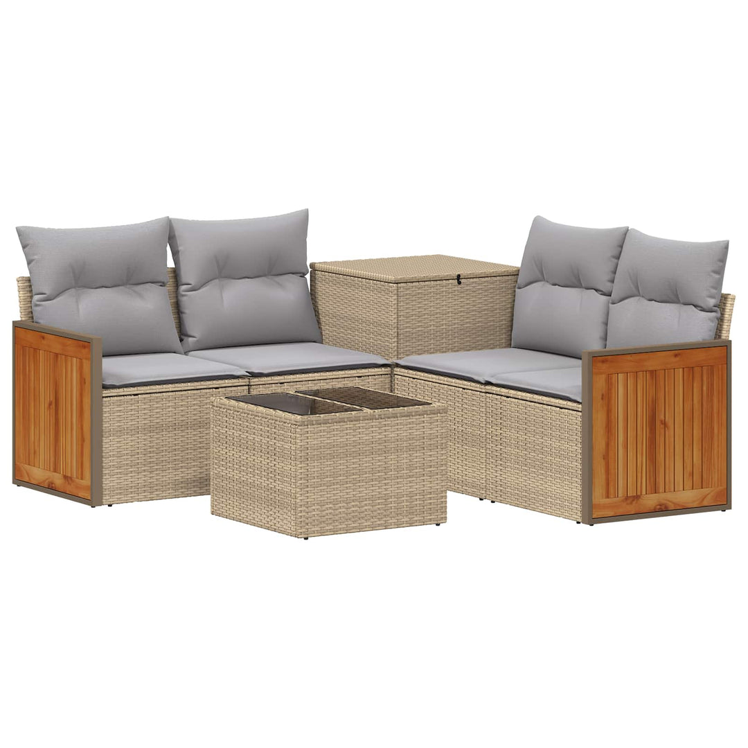 Sofa Sæt 6 stk. Beige og lys grå Poly Rattan og Stål