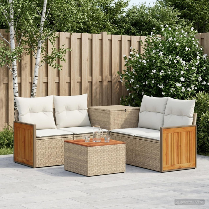 Sofa Sæt 6 stk. Beige og cremehvid Poly Rattan og Stål