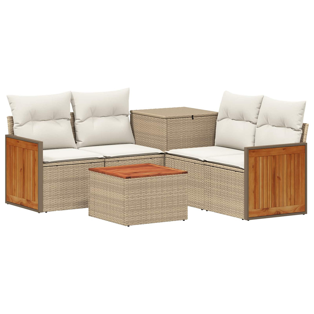 Sofa Sæt 6 stk. Beige og cremehvid Poly Rattan og Stål
