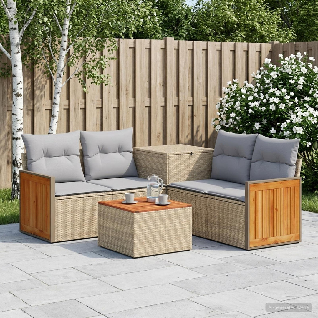 Sofa Sæt 6 stk. Beige og lys grå Poly Rattan og Stål