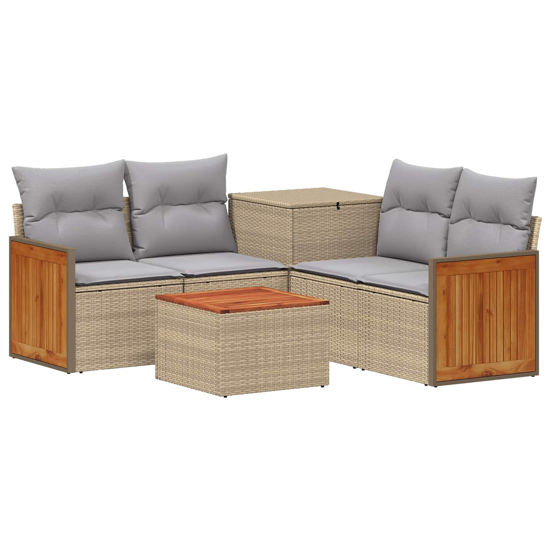 Sofa Sæt 6 stk. Beige og lys grå Poly Rattan og Stål