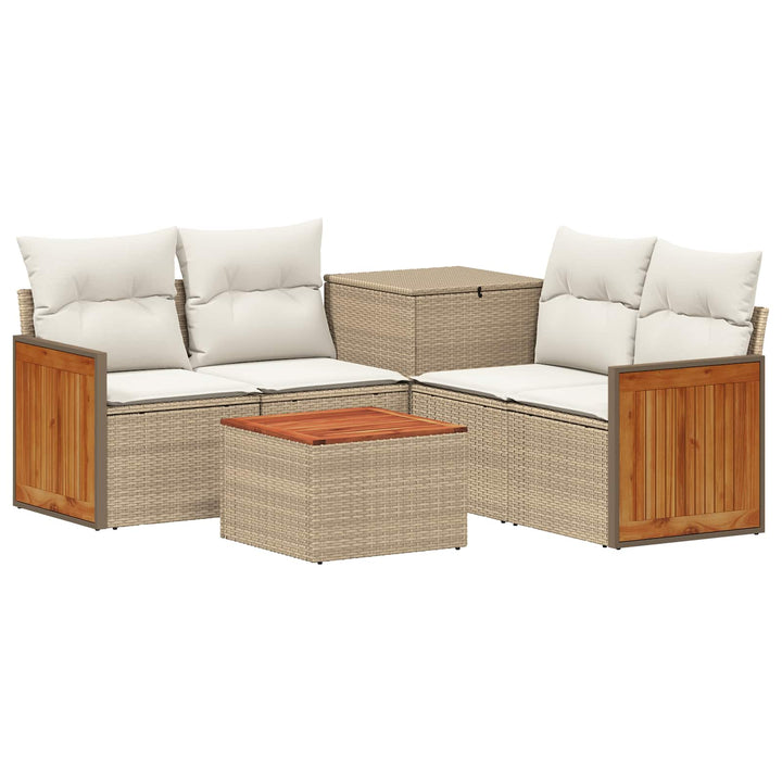 Sofa Sæt 6 stk. Beige og cremehvid Poly Rattan og Stål