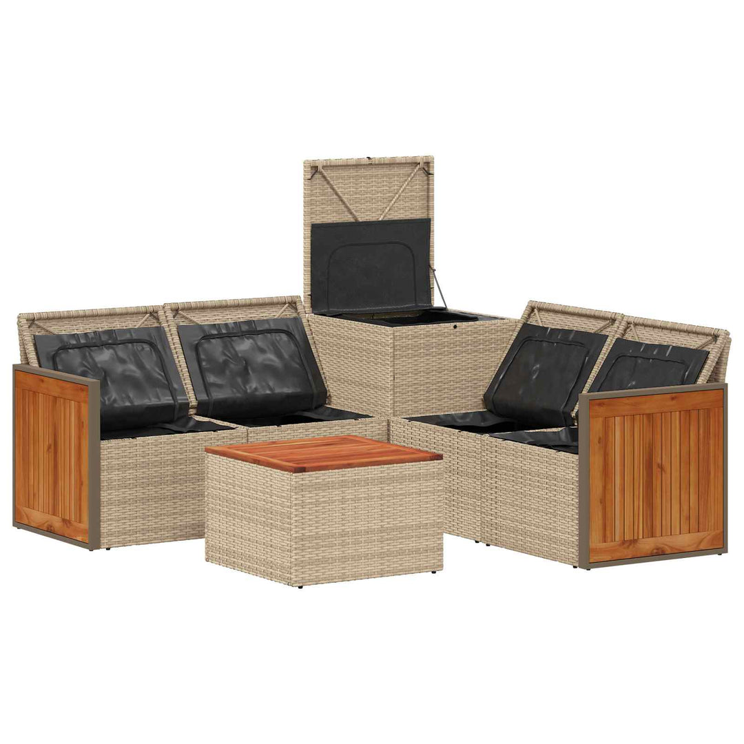 Sofa Sæt 6 stk. Beige og cremehvid Poly Rattan og Stål