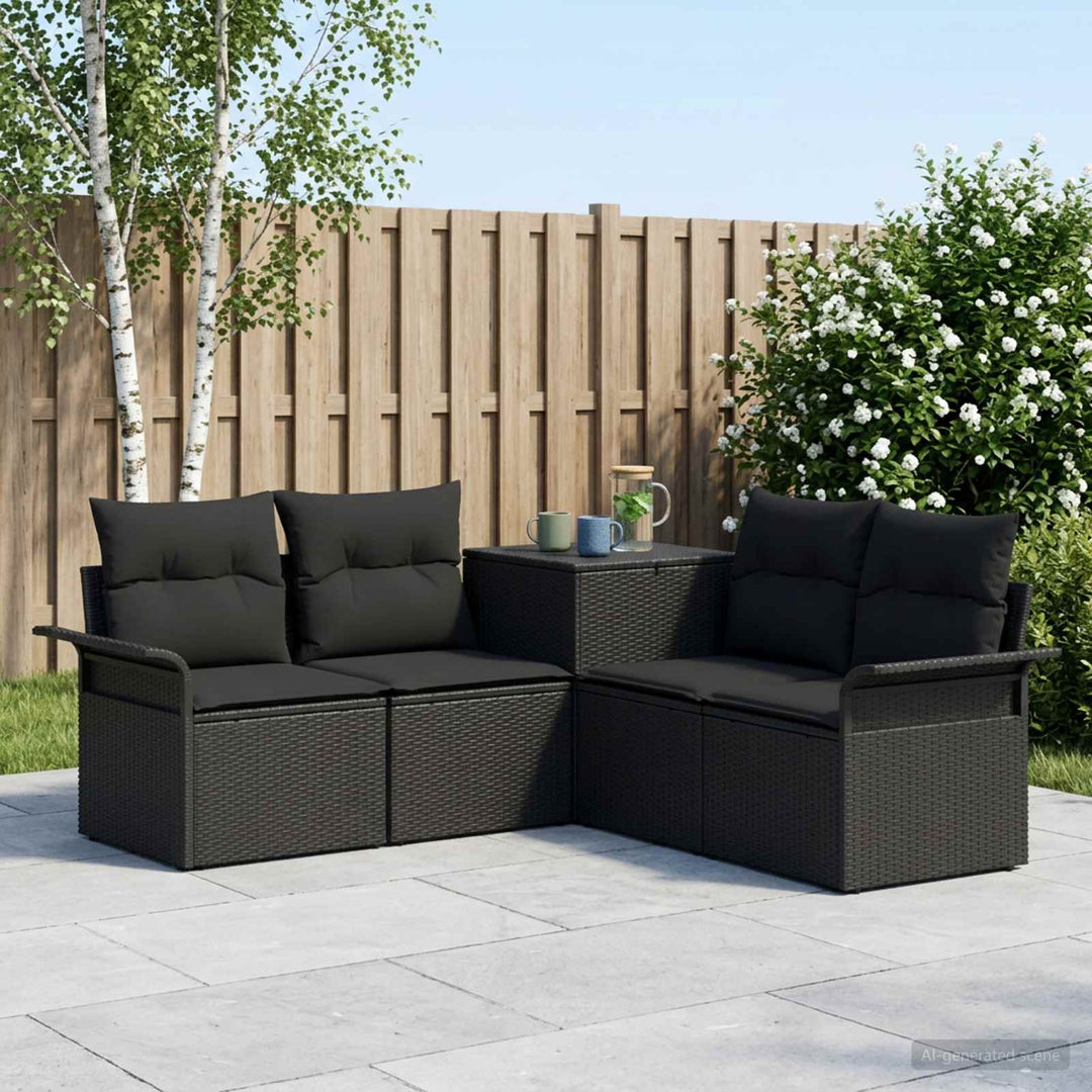 Sofa Sæt 5 stk. Sort Poly Rattan og Stål
