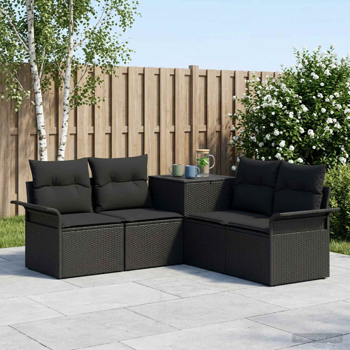 Sofa Sæt 5 stk. Sort Poly Rattan og Stål