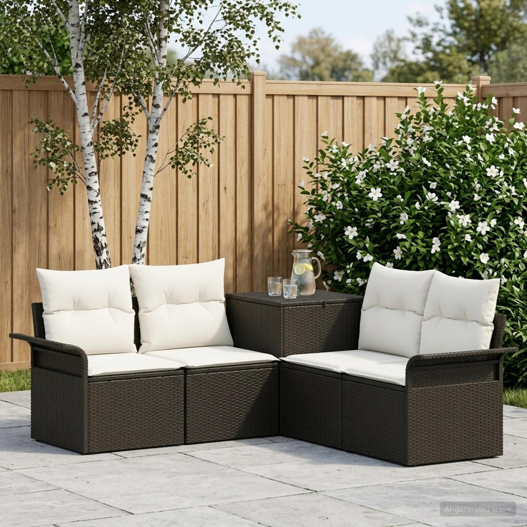 Sofa Sæt 5 stk. Sort og Cremehvid Poly Rattan og Stål
