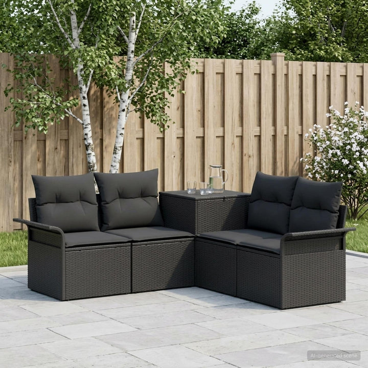 Sofa Sæt 5 stk. Sort Poly Rattan og Stål