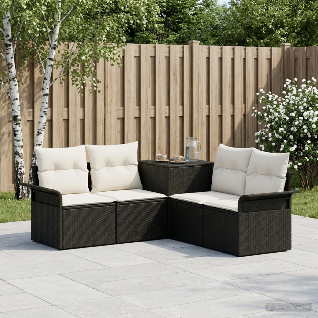 Sofa Sæt 5 stk. Sort og Cremehvid Poly Rattan og Stål