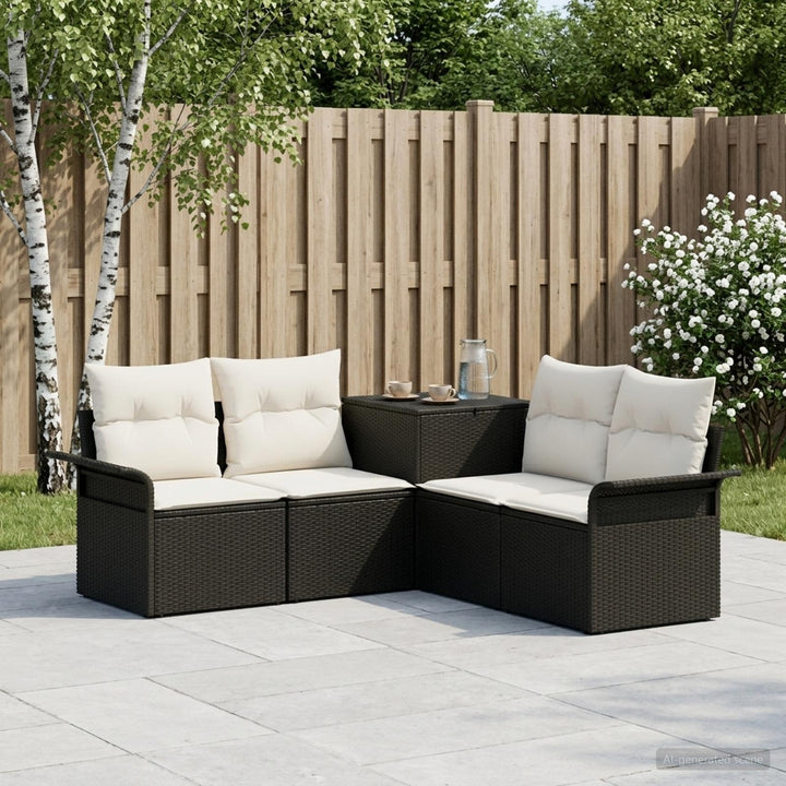 Sofa Sæt 5 stk. Sort og Cremehvid Poly Rattan og Stål