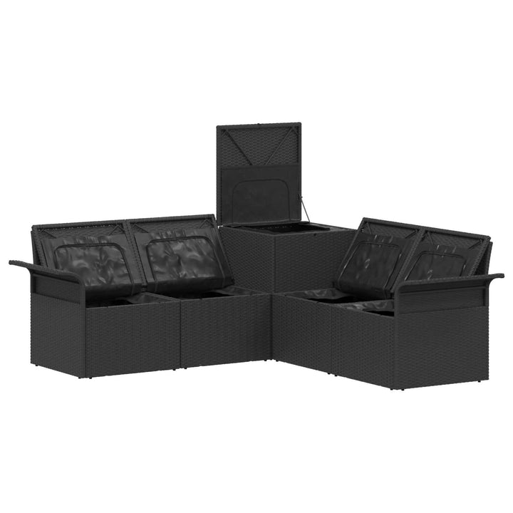Sofa Sæt 5 stk. Sort og Cremehvid Poly Rattan og Stål