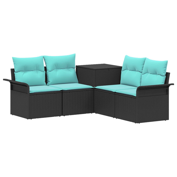 Sofa Sæt 5 stk. Sort og Blå Poly Rattan og Stål