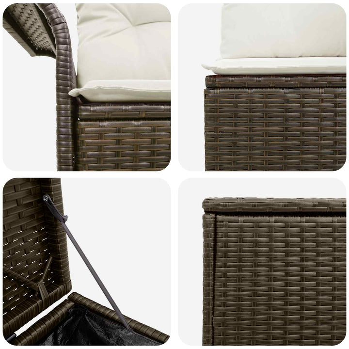 Sofa Sæt 5 stk. Brun og Creme Hvid Poly Rattan og Stål