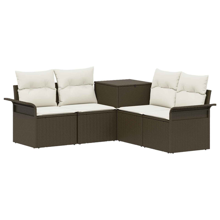 Sofa Sæt 5 stk. Brun og Creme Hvid Poly Rattan og Stål