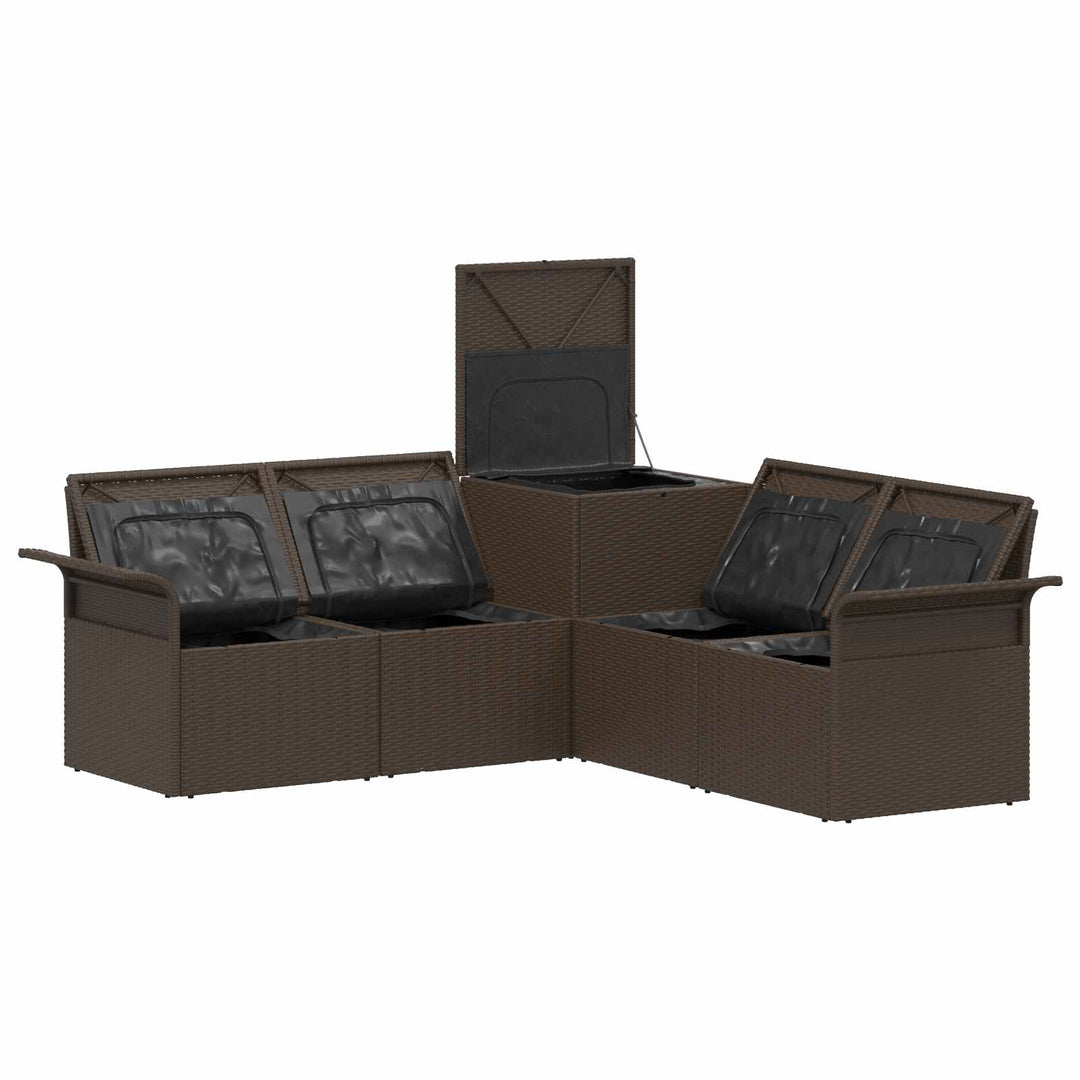 Sofa Sæt 5 stk. Brun og Creme Hvid Poly Rattan og Stål