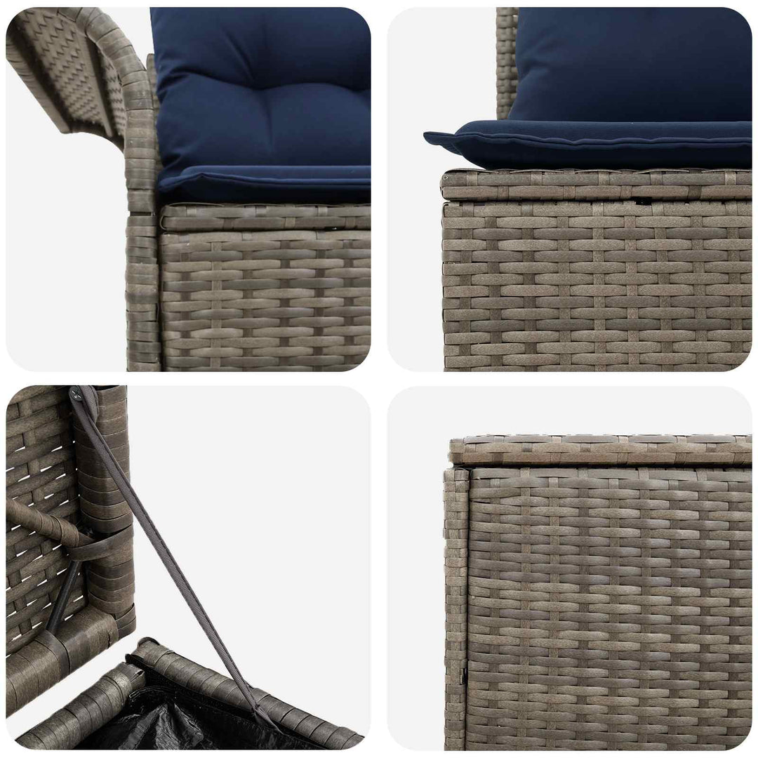 Sofa Sæt 5 stk. Grå og Marineblå Poly Rattan og Stål