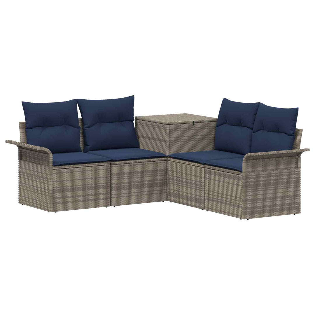Sofa Sæt 5 stk. Grå og Marineblå Poly Rattan og Stål