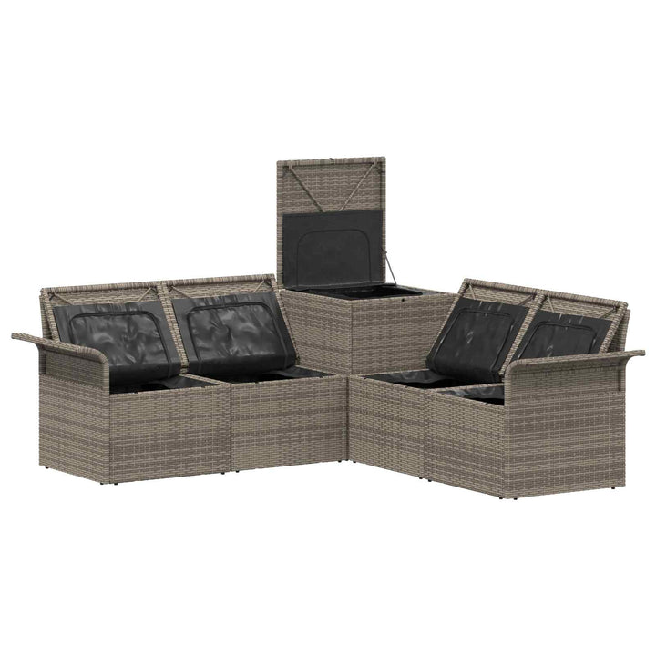 Sofa Sæt 5 stk. Grå og Marineblå Poly Rattan og Stål