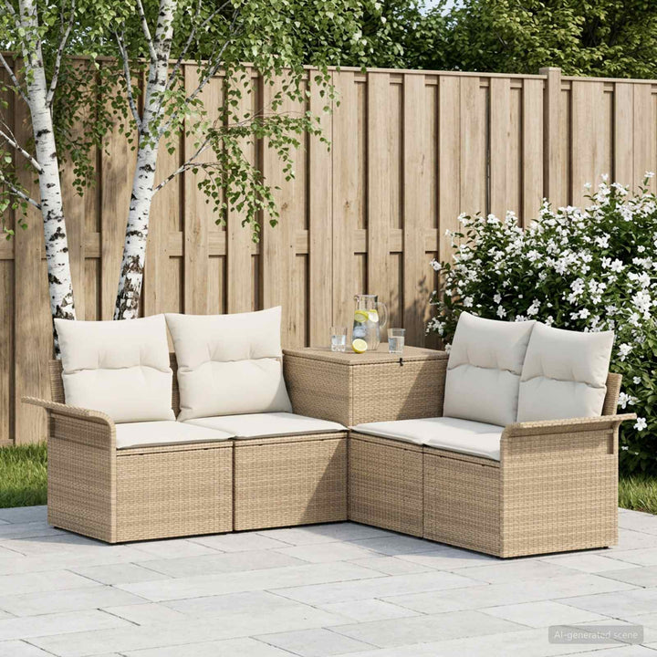 Sofa Sæt 5 stk. Beige og cremehvid Poly Rattan og Stål