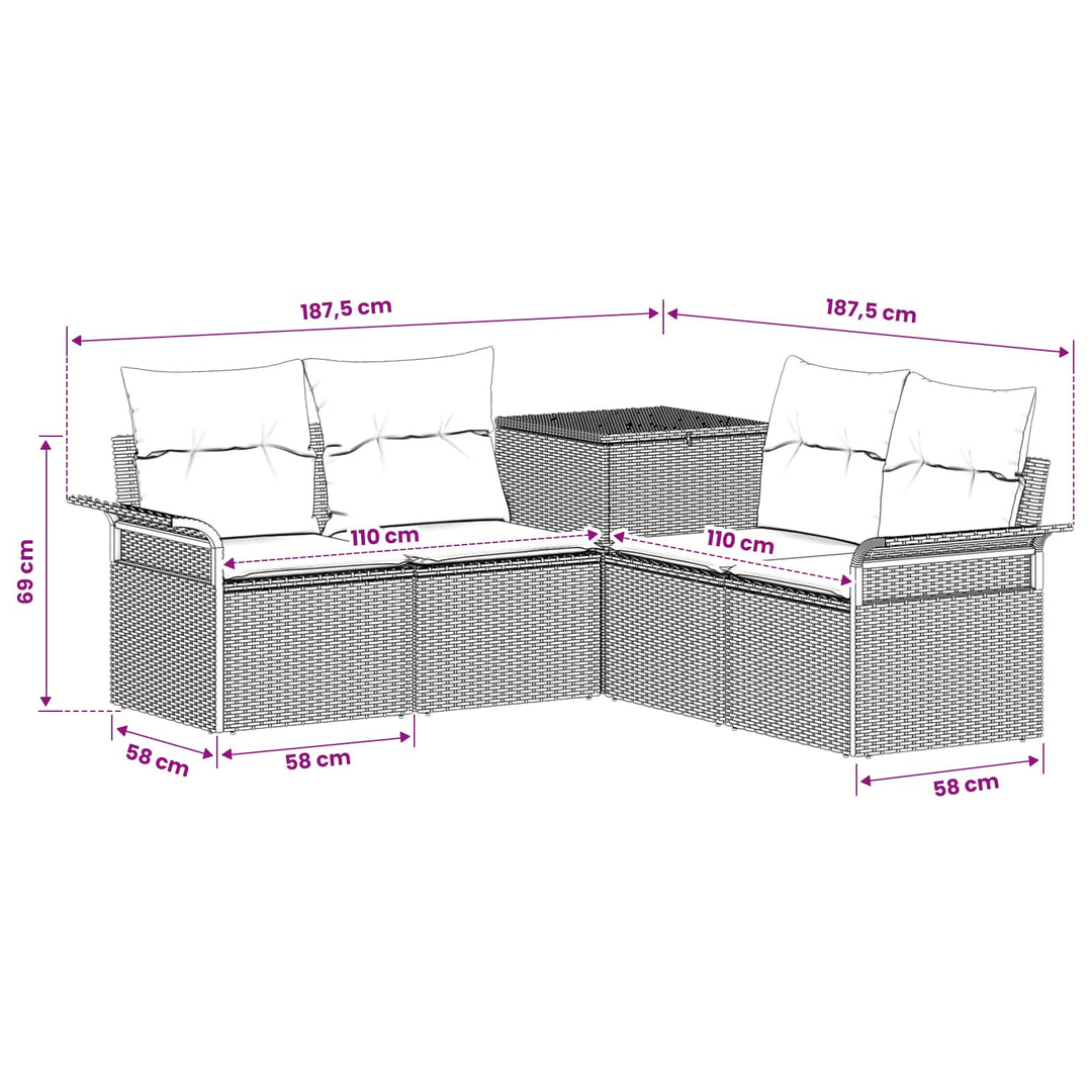 Sofa Sæt 5 stk. Beige og cremehvid Poly Rattan og Stål