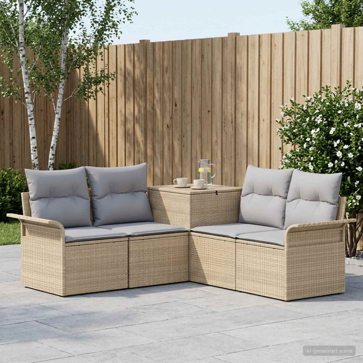 Sofa Sæt 5 stk. Beige og lys grå Poly Rattan og Stål