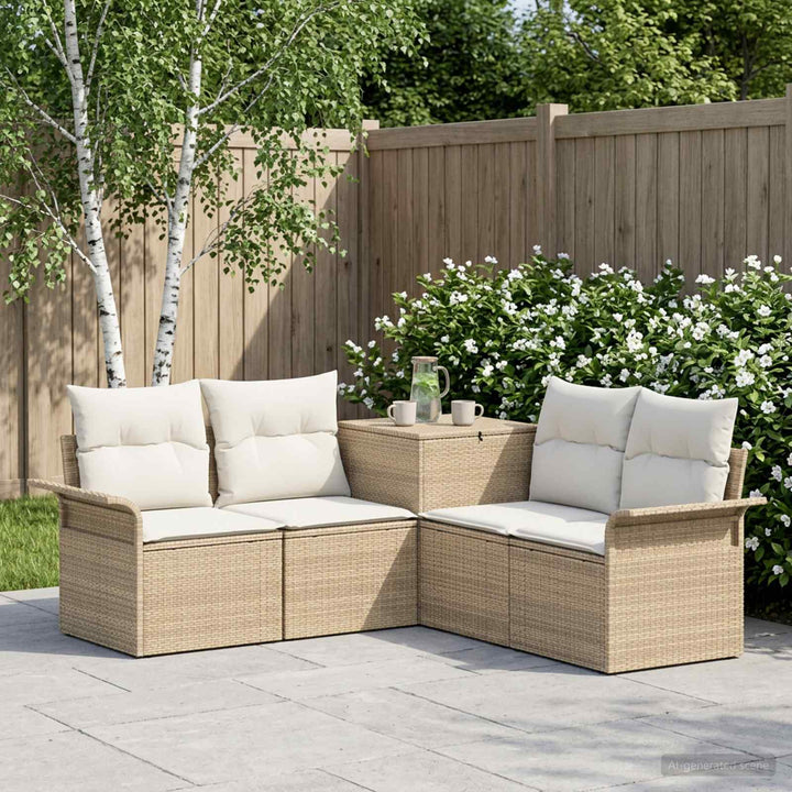 Sofa Sæt 5 stk. Beige og cremehvid Poly Rattan og Stål