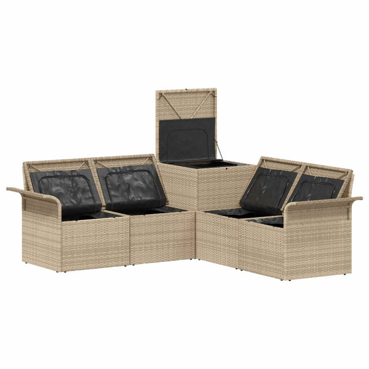 Sofa Sæt 5 stk. Beige og cremehvid Poly Rattan og Stål