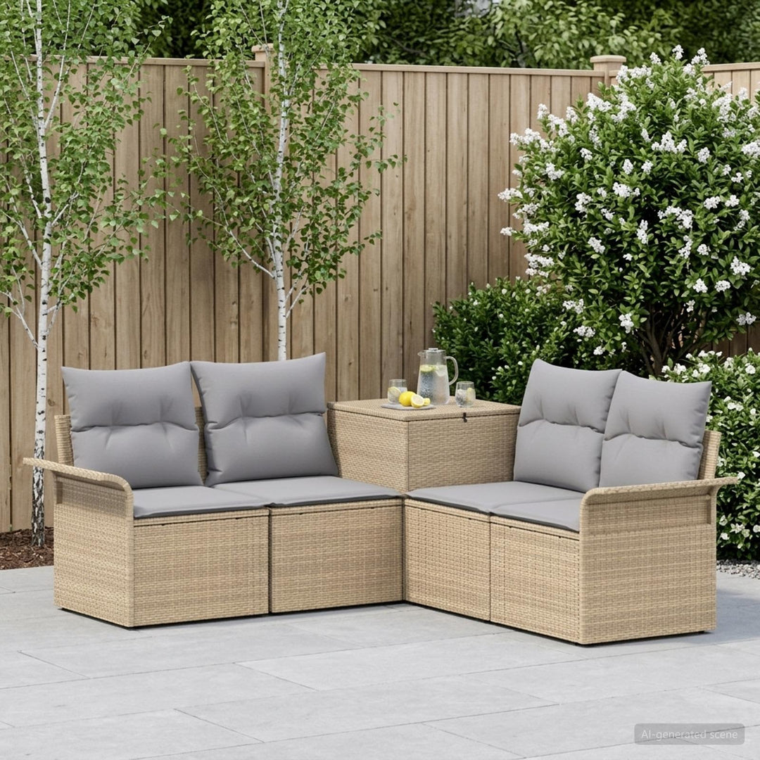 Sofa Sæt 5 stk. Beige og lys grå Poly Rattan og Stål