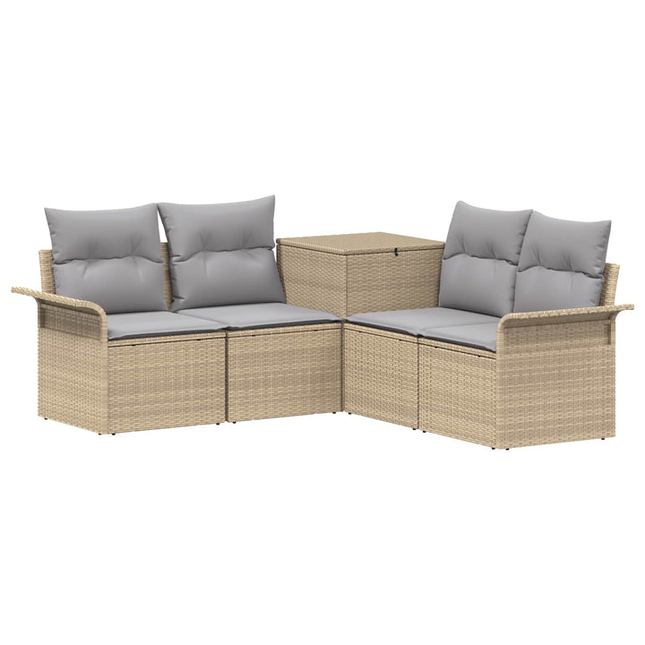 Sofa Sæt 5 stk. Beige og lys grå Poly Rattan og Stål