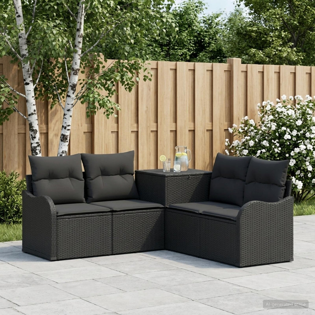 Sofa Sæt 5 stk. Sort Poly Rattan og Stål
