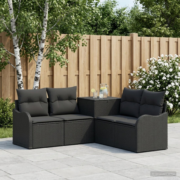 Sofa Sæt 5 stk. Sort Poly Rattan og Stål