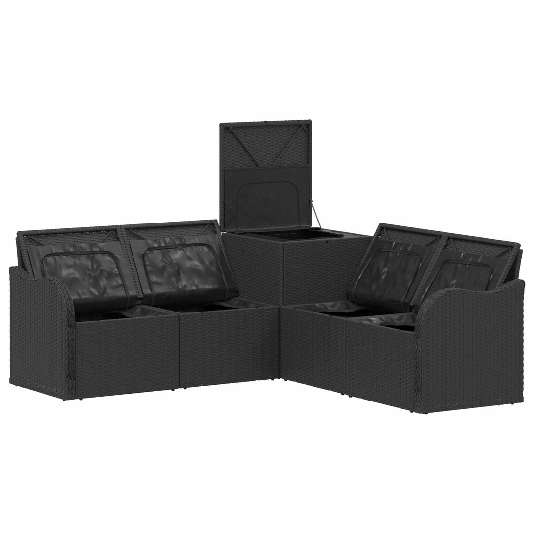 Sofa Sæt 5 stk. Sort Poly Rattan og Stål