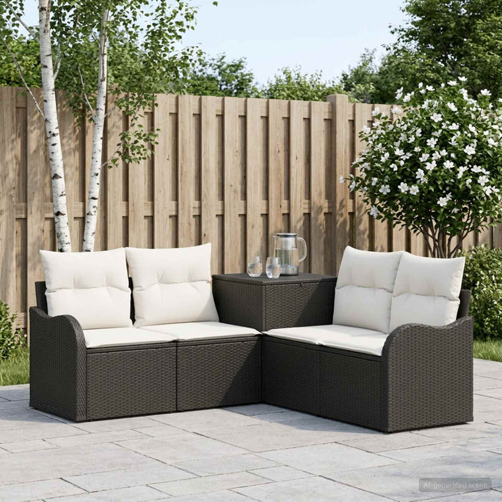 Sofa Sæt 5 stk. Sort og Cremehvid Poly Rattan og Stål
