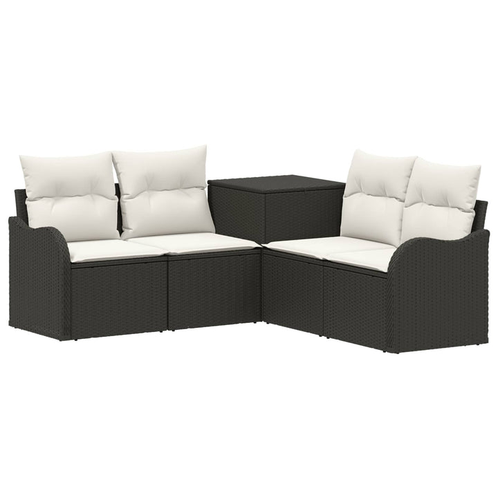 Sofa Sæt 5 stk. Sort og Cremehvid Poly Rattan og Stål