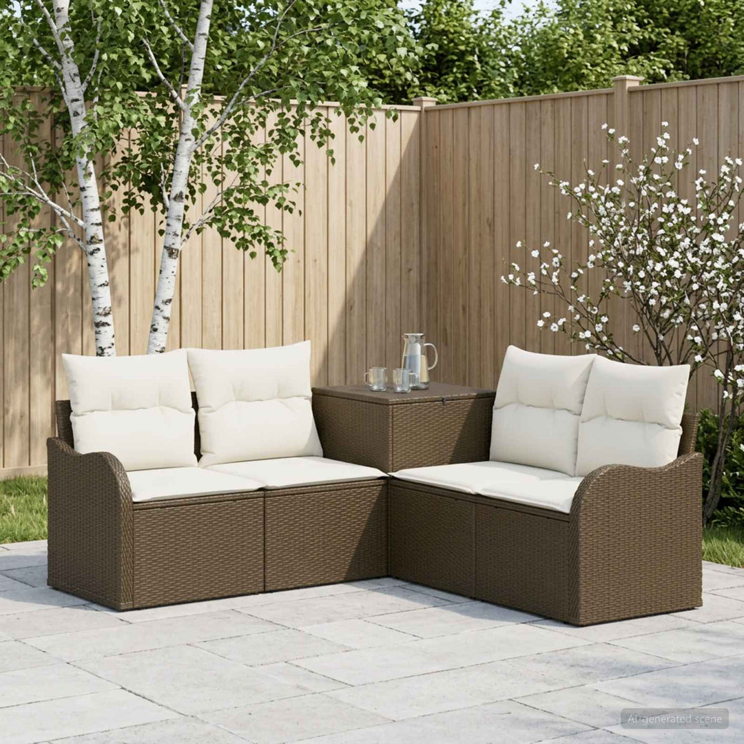 Sofa Sæt 5 stk. Brun og Creme Hvid Poly Rattan og Stål