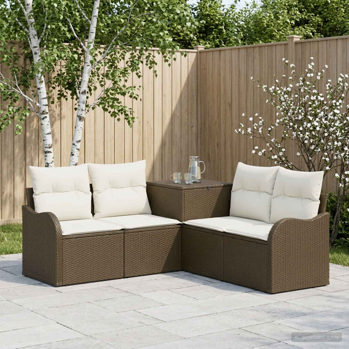 Sofa Sæt 5 stk. Brun og Creme Hvid Poly Rattan og Stål