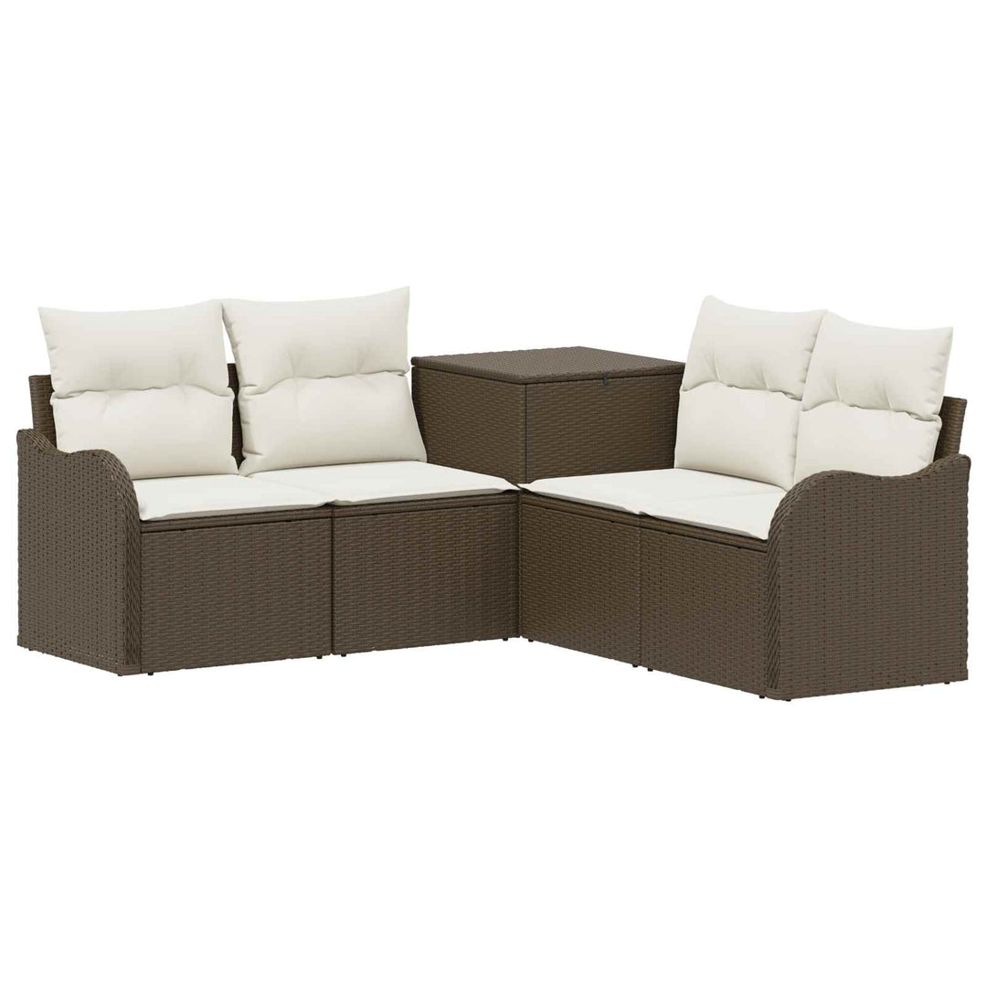 Sofa Sæt 5 stk. Brun og Creme Hvid Poly Rattan og Stål