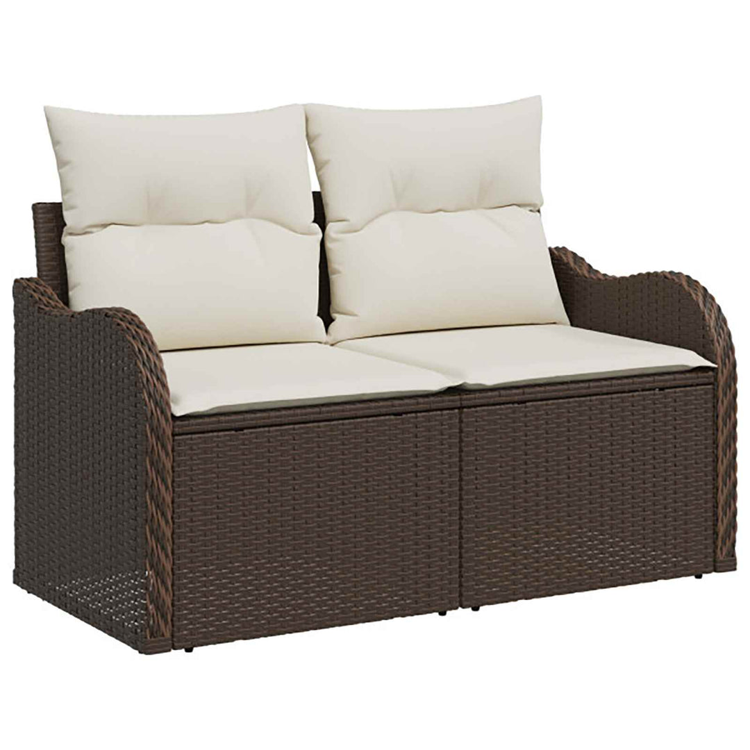 Sofa Sæt 5 stk. Brun og Creme Hvid Poly Rattan og Stål