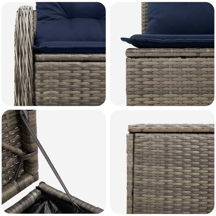 Sofa Sæt 5 stk. Grå og Marineblå Poly Rattan og Stål