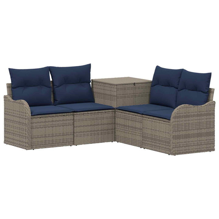 Sofa Sæt 5 stk. Grå og Marineblå Poly Rattan og Stål