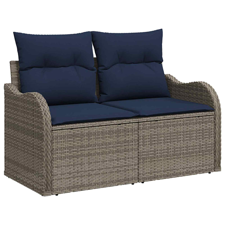 Sofa Sæt 5 stk. Grå og Marineblå Poly Rattan og Stål