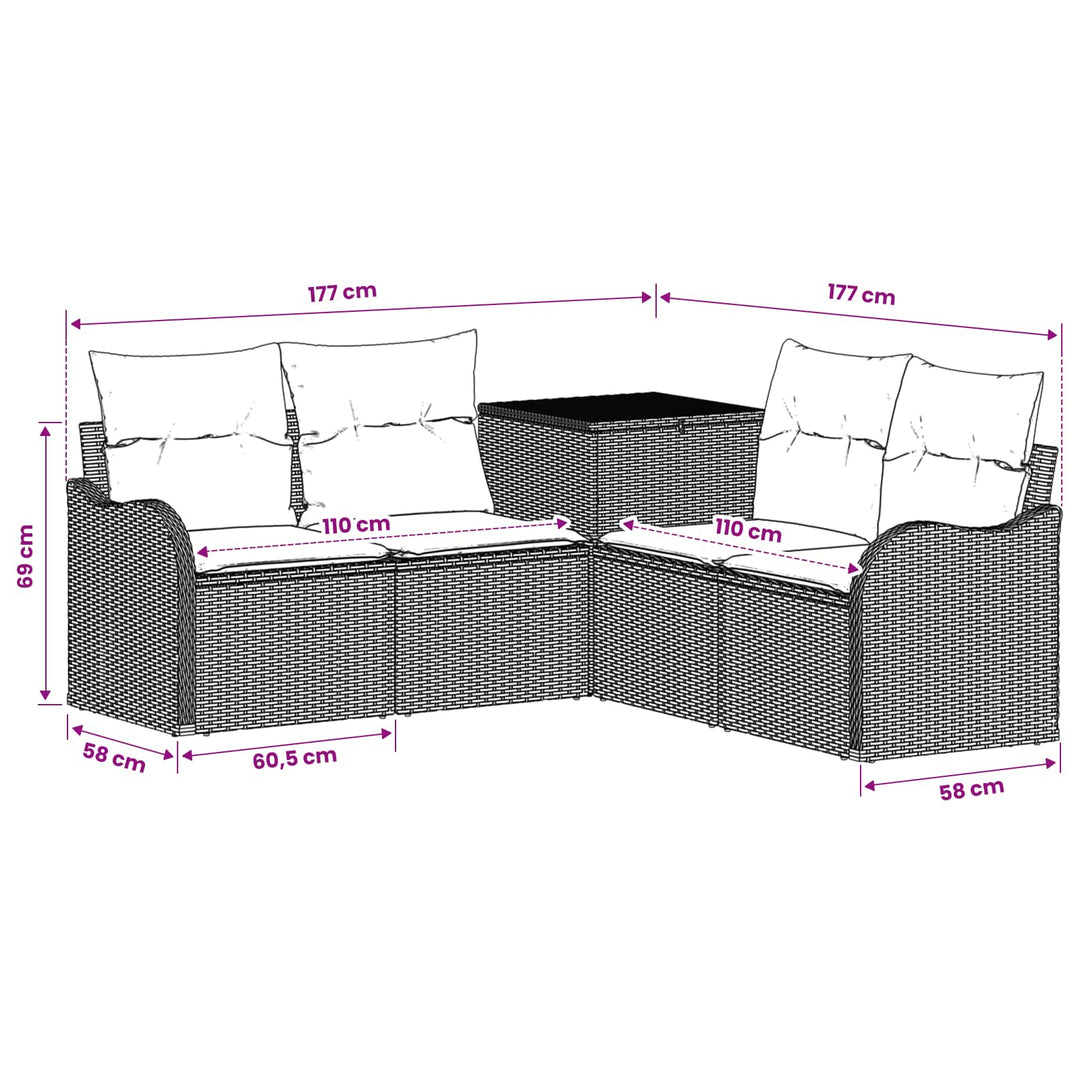 Sofa Sæt 5 stk. Grå og Mørkegrå Poly Rattan og Stål