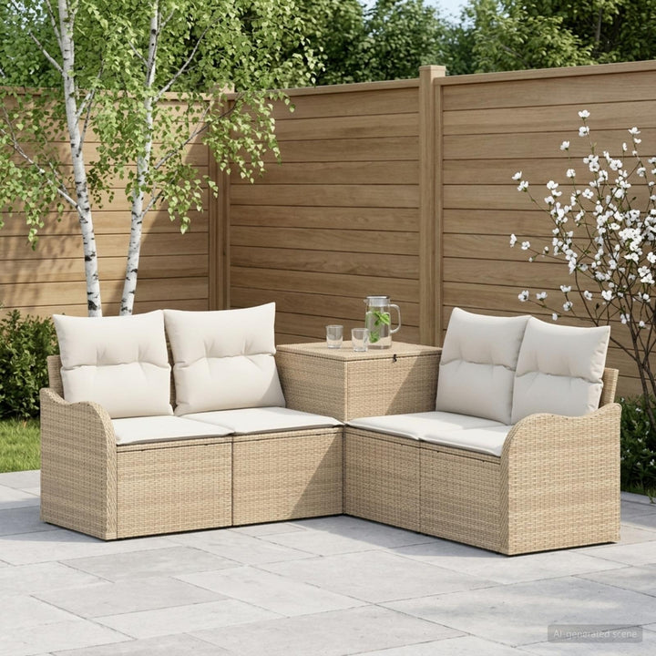 Sofa Sæt 5 stk. Beige og cremehvid Poly Rattan og Stål