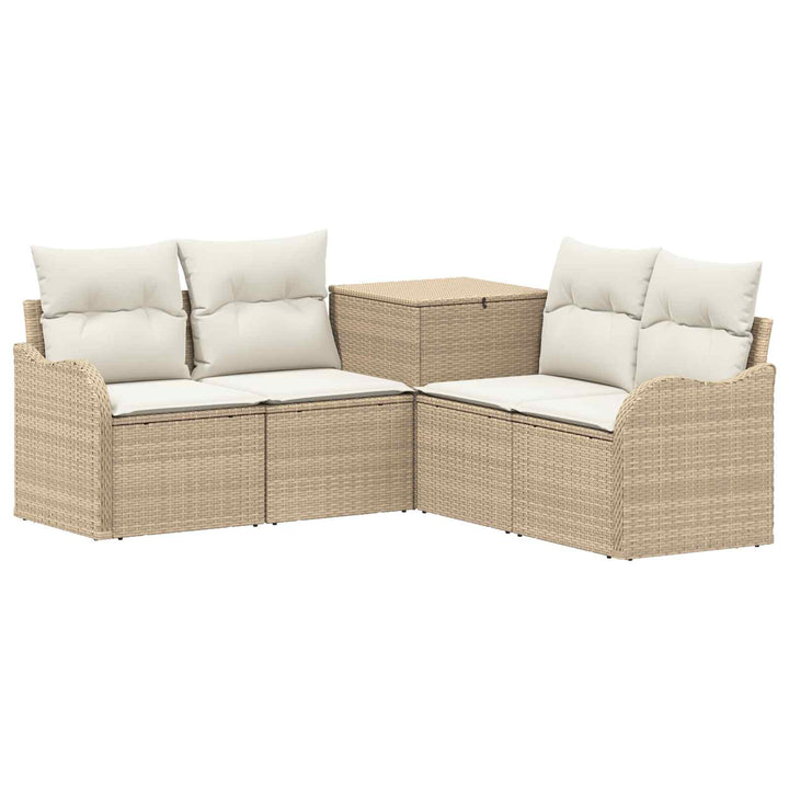 Sofa Sæt 5 stk. Beige og cremehvid Poly Rattan og Stål